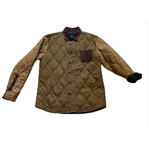 Reason Mens Quilted Shirt Jacket Brown Button Down‎ Lined Fall 22